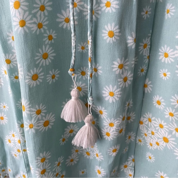 Faithfull The Brand Mira Blue Daisy Floral Wrap Mini Dress Tassels Size 4 Small - Picture 9 of 15